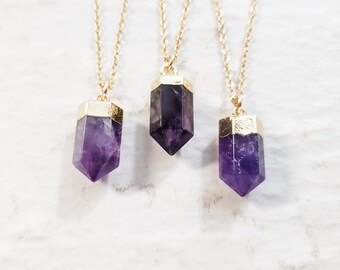 Amethyst point necklace February birthstone necklace electroplated gold amethyst necklace february birthday bohemian jewelry