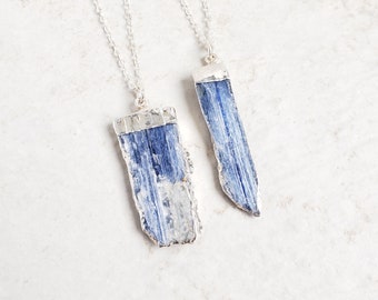 Kyanite necklace blue kyanite pendant sterling silver gemstone necklace silver edged kyanite jewelry raw kyanite necklace crystal necklace