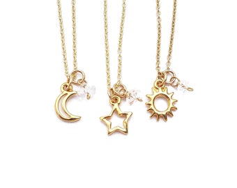 Best friend sun moon star necklaces 3 best friend necklace set celestial jewelry pagan necklace bff necklaces
