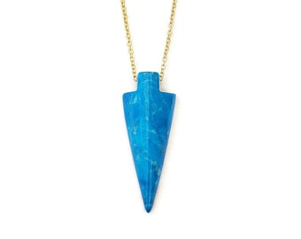 Blue howlite arrowhead necklace mens crystal necklace stone arrow head bohemian jewelry gift for men