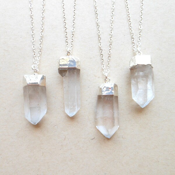 Crystal necklace healing crystal quartz necklace sterling silver raw crystal point silver dipped crystal jewelry