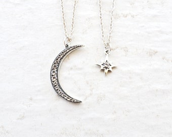 Mother daughter moon and star necklace set, gift for mom, mother daughter necklace set, mothers day gift, celestial jewelry, moon necklace,