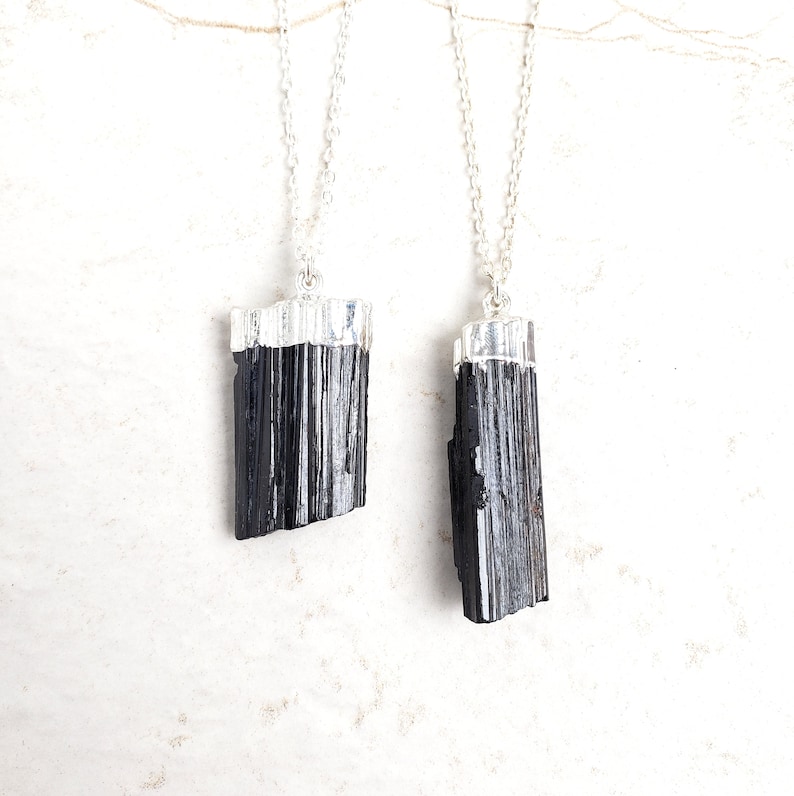 Tourmaline necklace silver dipped raw black tourmaline necklace sterling silver necklace mineral specimen image 1