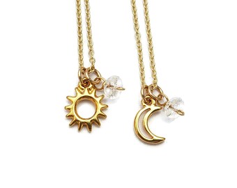 Best friend sun and moon necklaces best friend necklace set celestial jewelry necklace pagan necklace moon and star best friend gifts