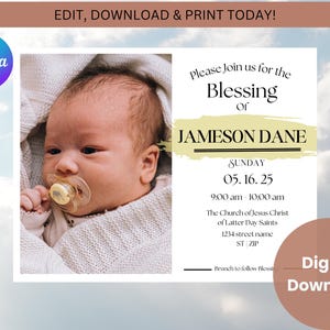 LDS Baby Blessing Invite | Christening Invitation | Baby Blessing Editable Template | Mormon Blessing | Blessing Announcement