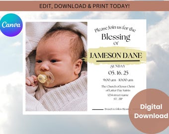 LDS Baby Blessing Invite | Christening Invitation | Baby Blessing Editable Template | Mormon Blessing | Blessing Announcement