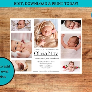 LDS Baby Blessing Invite | Christian Baptism Invite | Canva Template | Baby Blessing Invitation | Neutral Baby Blessing Invite |  Baptism