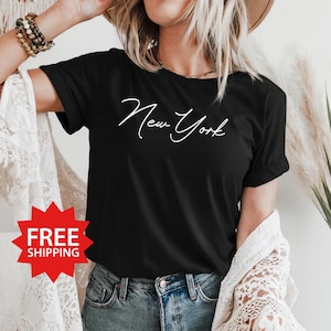 New York TShirt, Schreibschrift Rundhalsausschnitt, Unisex New York T-Shirt, perfektes Geschenk für Freunde und Familie