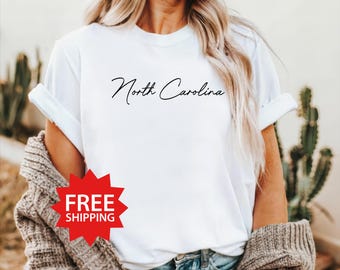 North Carolina Cursive Script Tee, Unisex Crewneck Shirt