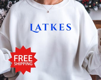 LATKES Hanukkah Unisex Sweatshirt, Judaica Gifts, Perfect Festive Holiday Sweatshirt, Hanukkah Gift for Friends & Family