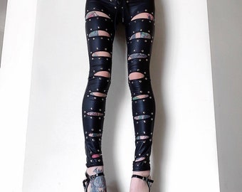 Metal Threads Sheena is a Punk Rocker Custom Made to Order Studded Pants  Black Faux Leather Spandex Lace up Leggings Glam Rock 80s -  Norway