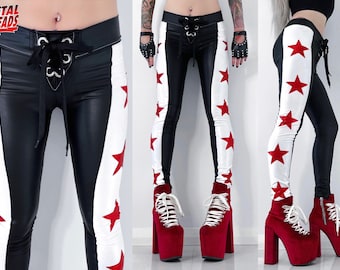 Metal Threads Roxstar custom made to order spandex pants star lace up leggings glam rock 80's 70's
