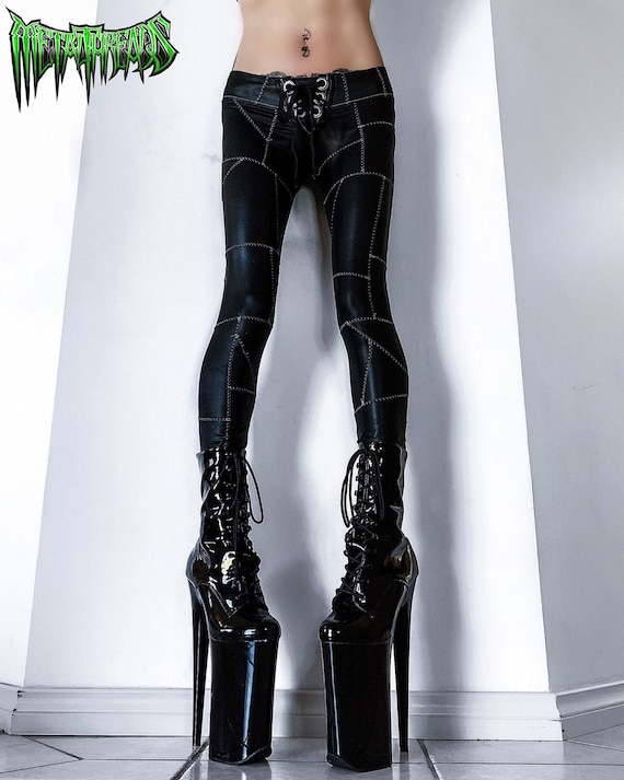 Metal Threads Feed My Frankenstein Custom Made to Order Black Metallic  Spandex Pants Stitched Leggings 