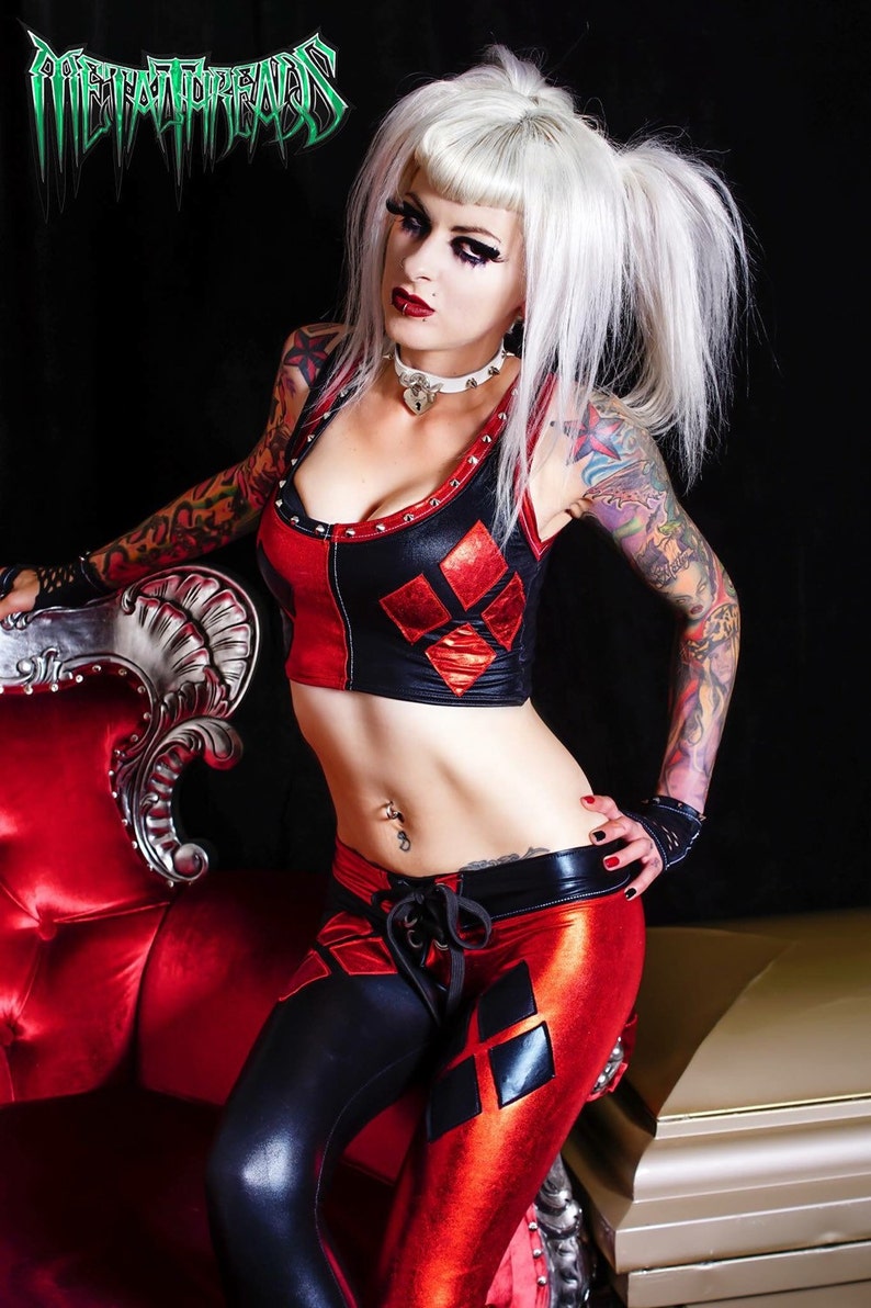 Metal Threads Harley Quinn custom vest *top only* made to order top black red spandex suicide squad gotham dc comics joker cosplay costume