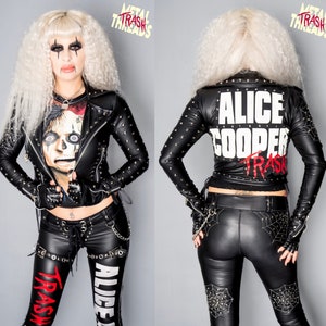 Metal Threads Alice Cooper TRASH biker jacket one of a kind studded black  faux leather spandex spiderweb 80’s rock