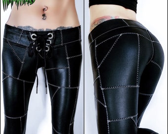 Metal Threads Feed My Frankenstein custom made to order black metallic spandex pants stitched leggings