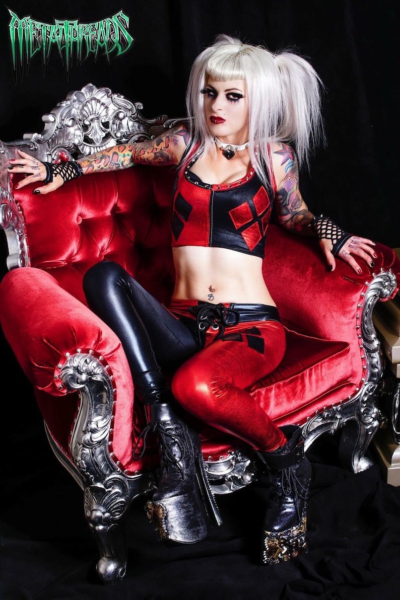 Metal Threads Harley Quinn custom vest *top only* made to order top black red spandex suicide squad gotham dc comics joker cosplay costume