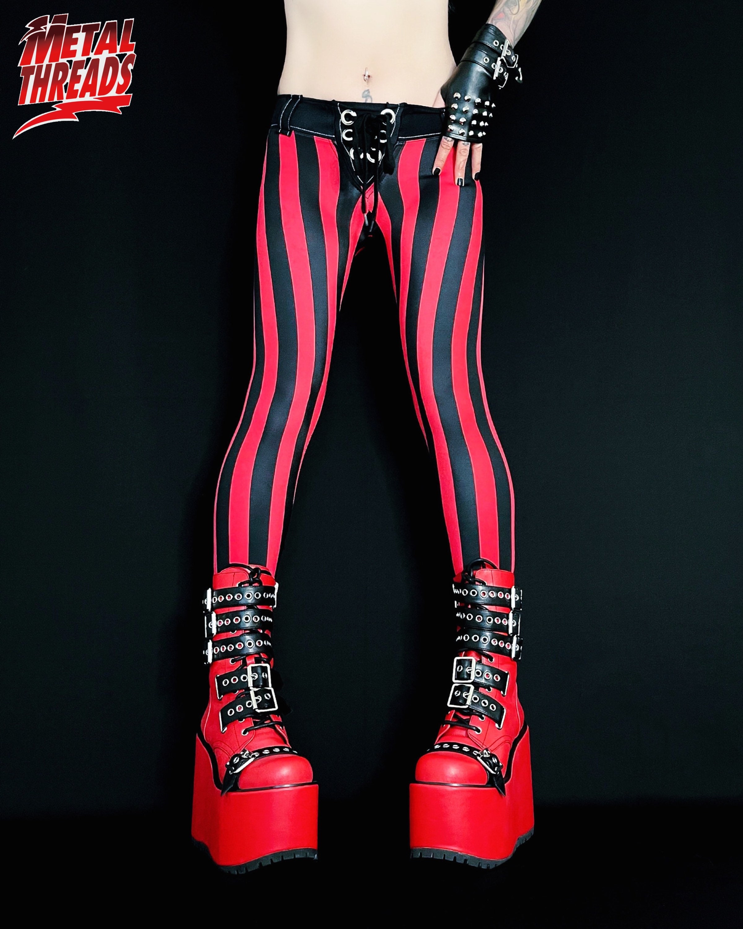 Suitop fashion women's rubber pants latex trousers and side with black lace  up in red color