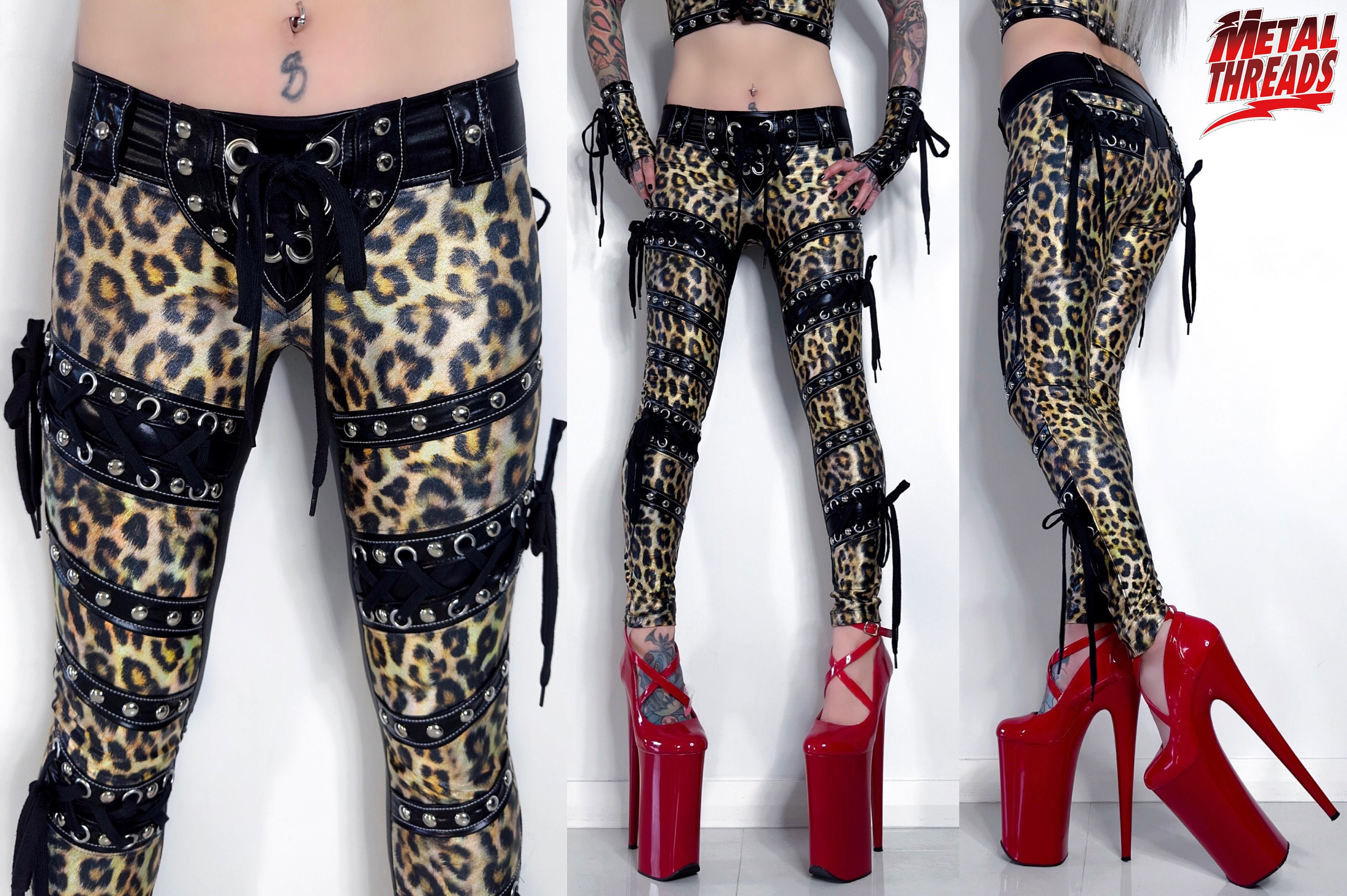 Handmade Men Gothic Pant Bondage Buckles Chains Straps Pant