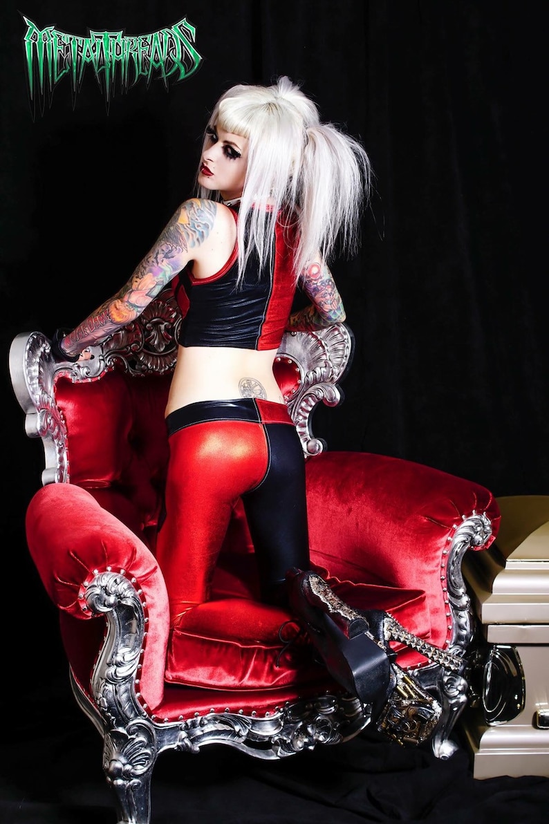 Metal Threads Harley Quinn custom vest *top only* made to order top black red spandex suicide squad gotham dc comics joker cosplay costume
