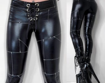 Metal Threads Feed My Frankenstein custom made to order black metallic spandex pants stitched leggings
