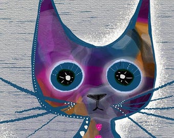 Colorful Cat Giclée Print: Modern Abstract Feline Art on Hahnemühle Rag