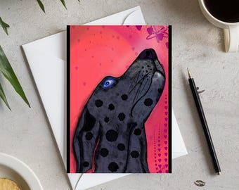 Spotted Dog Greeting Card: Whimsical Pet Notecard with Heart