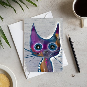 Whimsical Kitty Greeting Card: Feline Art Note Card for Cat Lovers