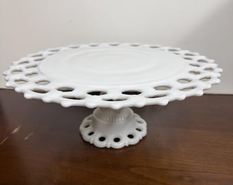 Vintage Milk Glass Cake Stand Doric Lace Edge Westmoreland Glass