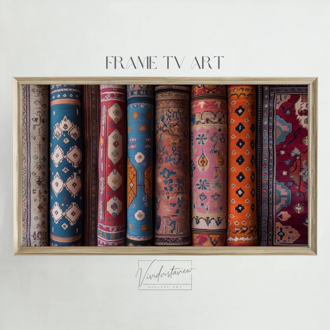 Turkish Rug Wall Art for Frame TV | Vintage Boho Decor | Warm Earthy ...
