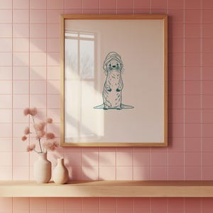 Grüne Line Art Süßer Otter Cartoon - Trendiges Badezimmer Dekor | Moderne minimalistische Tierdruck für Zuhause