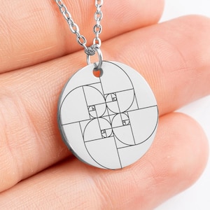 Fibonacci Spiral Necklace, Golden Ratio Jewelry | Math Lover Gift, Geometric Necklace, Sacred Geometry Pendant, STEM Jewelry, Maths Necklace