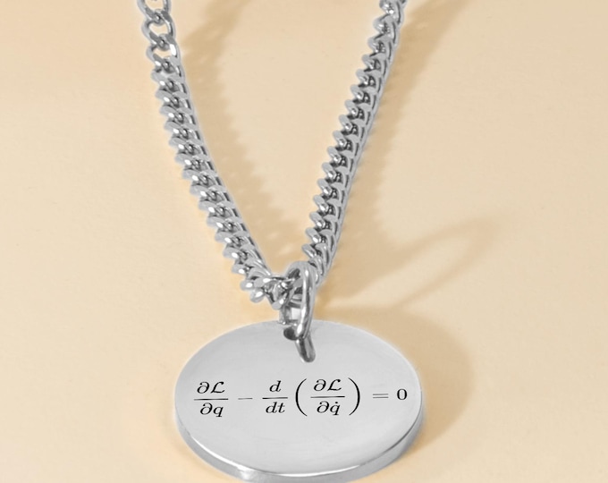 Euler-Lagrange Equation Necklace for Men: Physics Math STEM Jewelry, Optional Engraving