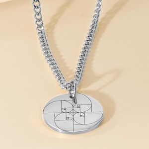 Men’s Fibonacci Spiral Necklace | Golden Ratio Pendant | Math Jewelry for Him | Sacred Geometry Necklace | STEM Gift, Math Graduation Gift