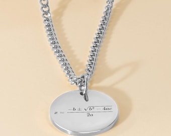 Collana con equazione quadratica per uomo: ciondolo matematico in acciaio inossidabile, regalo STEM