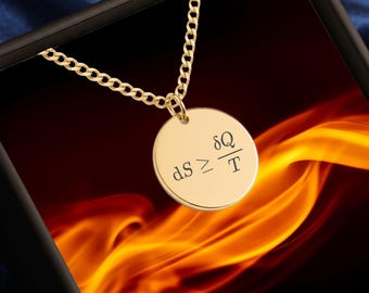 Collana con la seconda legge della termodinamica, equazione dell'entropia, gioielli da uomo a tema fisica, accessorio scientifico.
