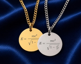 Collana con l'equazione della relatività in oro o argento, gioiello di fisica di Einstein, regalo scientifico.