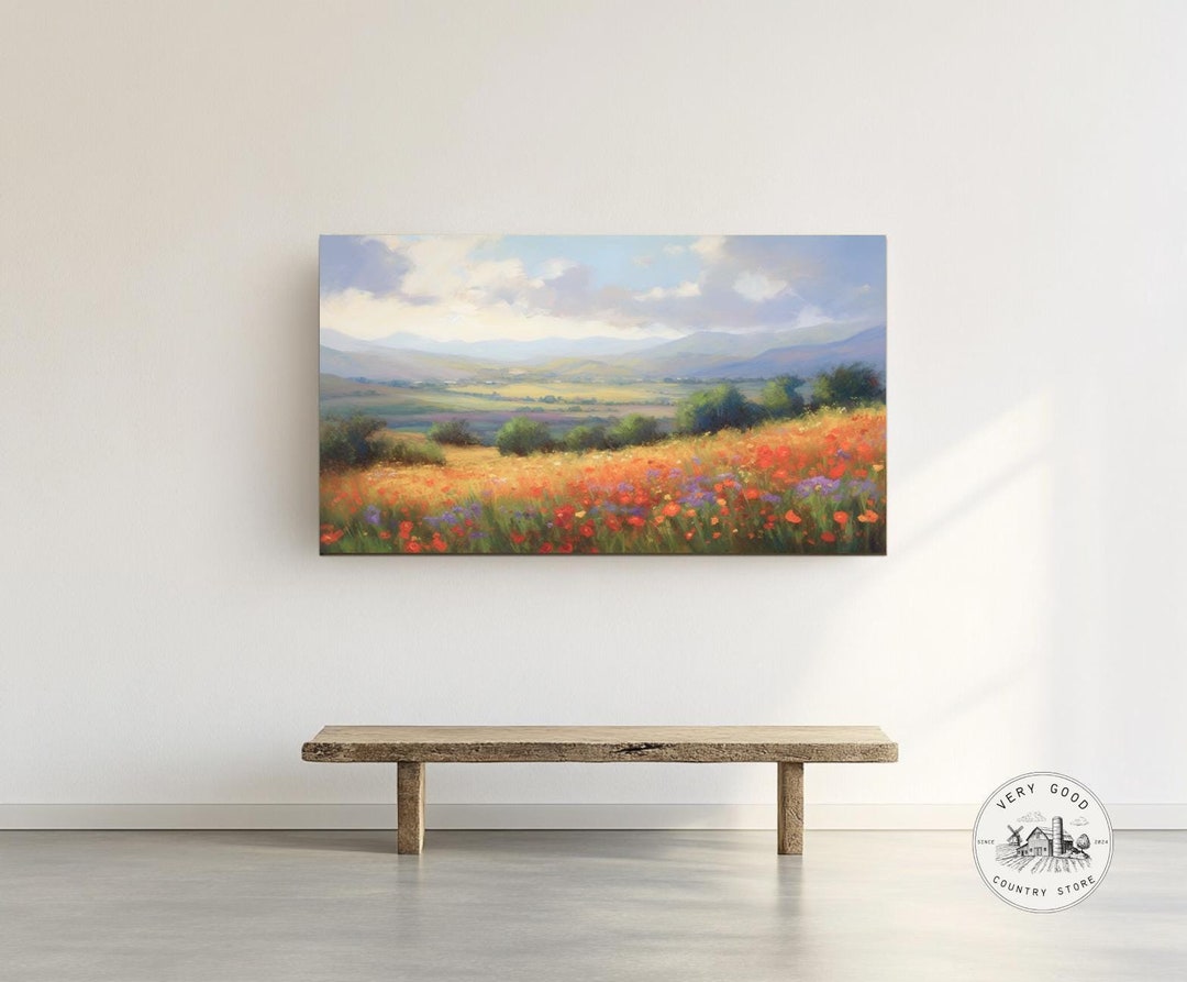 Wildflower Field Oil Painting Landscape Wall Art Print, Canvas Wall Art ...