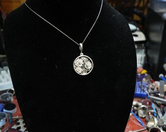 Sterling Silver Flower Bouquet Pendant – Hand Cast Dimensional Floral Necklace