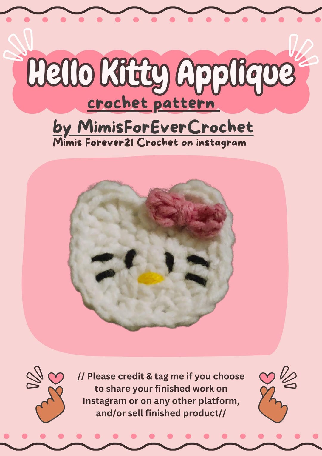 Cute Hello Kitty Crochet Applique Beginner friendly PDF Pattern Etsy