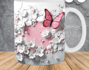 Coffee mug, mug, tea mug, butterfly, 3D, 11 oz