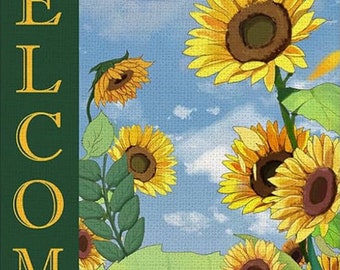 Garden flag, welcome, sunflowers, double sided, yard decor, home decor, handmade