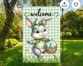 Garden clay, easter, spring, bunny, welcome, double sided