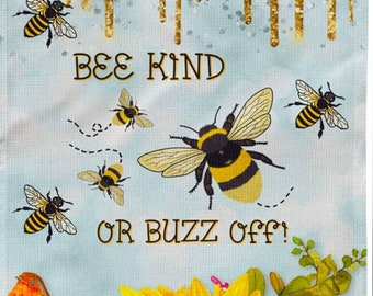 Garden flag, bee kind, buzz on, bees, bee, double sided, yard decor