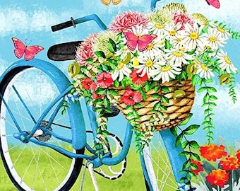 Garden flag, bike, double sided, flowers, home decor, yard decor