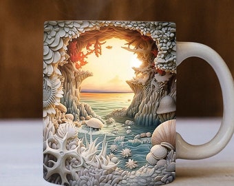 Coffee mug, mug, beach scene, ocean