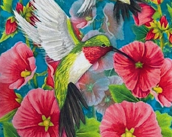 Garden flag, hummingbird, flowers, double sided, home decor, yard decor