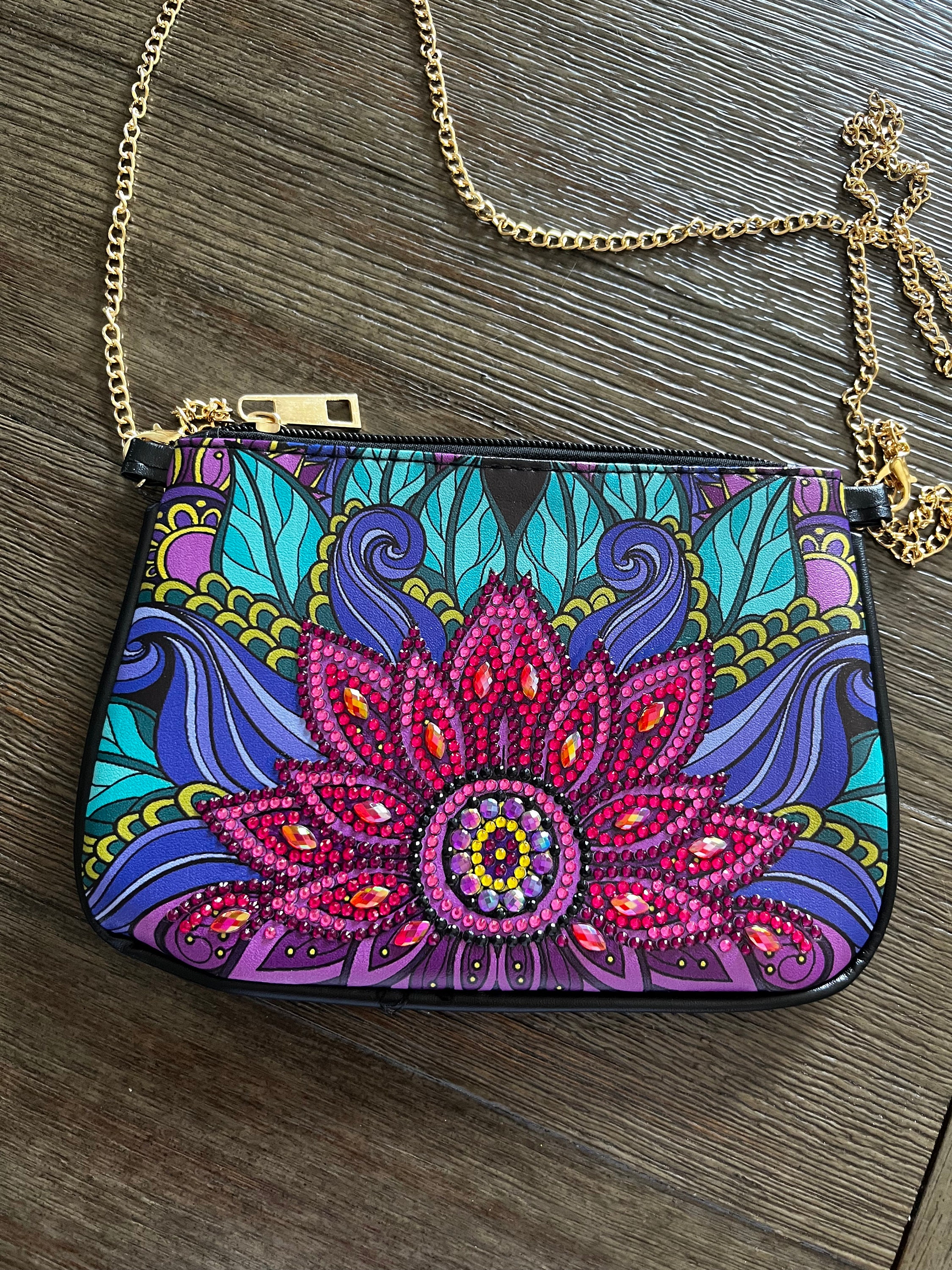 Mandala Floral Style DIY Diamond Painting Handbag 5D DIY Diamond Painting Clutch Handmade Diamond Art Wristband Clutch Bag with Zipper for Women