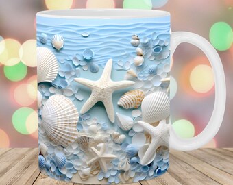 Coffee, mug, coffee mug, beach scene, seashells, beach, ocean