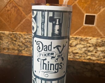 Tumbler, cup, dad gift, dad fixer, Father’s Day gift, decorated lid, toolbox with tools